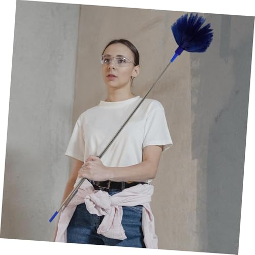 Cobweb Duster with Extension Pole, 30-100 Inch Long Handle Stainless Steel Telescoping Pole, Washable Duster with Medium-Stiff Bristles for Ceiling Fan, High Ceilings, Blinds, Furniture, Kitchen, Home