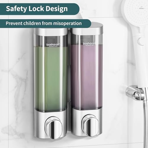 2 in 1 Shower Soap Dispenser, 2×300 ml Chamber Shampoo and Conditioner Dispenser Shampoo Dispenser for Shower Wall Mounted Shower Pump Soap Dispenser for Bathroom Kitchen (2 Chamber + Silver) - color: 2 Chamber + Silver