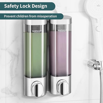 2 in 1 Shower Soap Dispenser, 2×300 ml Chamber Shampoo and Conditioner Dispenser Shampoo Dispenser for Shower Wall Mounted Shower Pump Soap Dispenser for Bathroom Kitchen (2 Chamber + Silver) - color: 2 Chamber + Silver