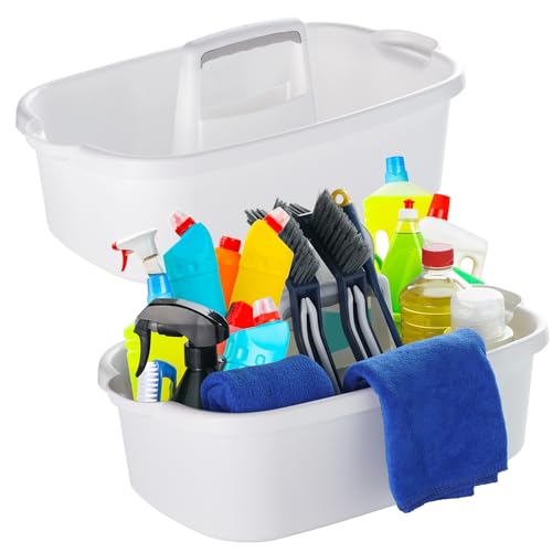2-Pack Large White Cleaning Caddy for Cleaning Supplies with Handle - Portable Plastic Tote Organizer for Shower, Bathroom, Kitchen, Under Sink Storage - color: White