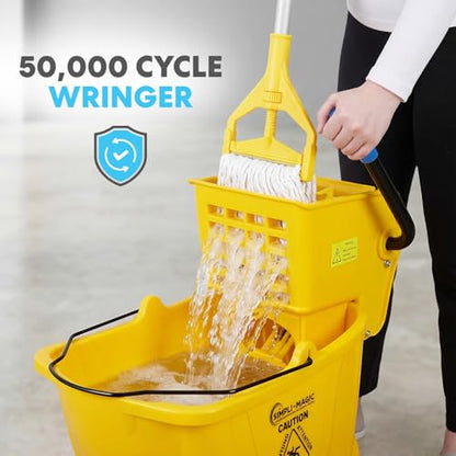 SIMPLI-Magic Side Press Wringer Commercial Mop Bucket on Wheels, 2-Pack, 26 Quart, Yellow, Polyethylene - size: Two Pack