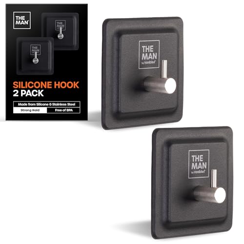 The Man Silicone Hook - Bathroom & Shower Storage Hook - Shower Toiletry, Bathroom Organizer Accessory - Heavy Duty Stainless Steel & Silicone - Strong Hold, Adheres to Most Surfaces (2 Pack) - size: 2 Pack
