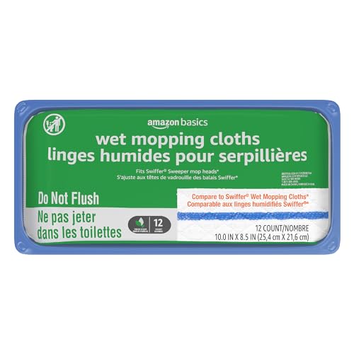 Amazon Basics Wet Mopping Cloth Refills, Floor Cleaning, Fresh Scent, 12 Count (Fits Swiffer Sweeper Mop Heads) - size: 12 Count (1 pack of 12), style: Wet Mopping Cloth Refills