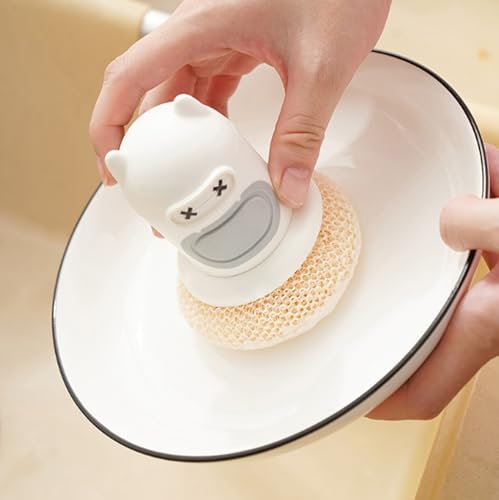 Soap Dispensing Silicone Dish Scrubber Press-to-Release Kitchen Scrub Brush with Nanofiber Scrubber for Pots Pans & Sinks - White - color: White