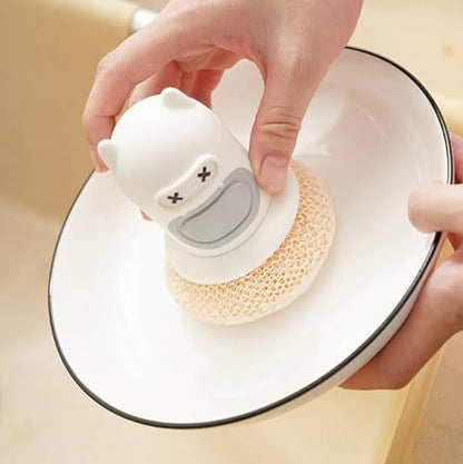 Soap Dispensing Silicone Dish Scrubber Press-to-Release Kitchen Scrub Brush with Nanofiber Scrubber for Pots Pans & Sinks - White - color: White