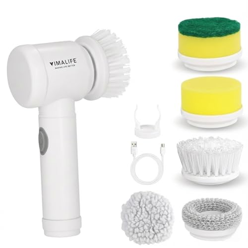 VIMALIFE Electric Spin Scrubber, Cordless Bathroom Scrubber IPX6 Waterproof with 5 Replaceable Heads, Power Scrub Brush for Shower, Tiles, Kitchen Scrub Brush for Cleaning