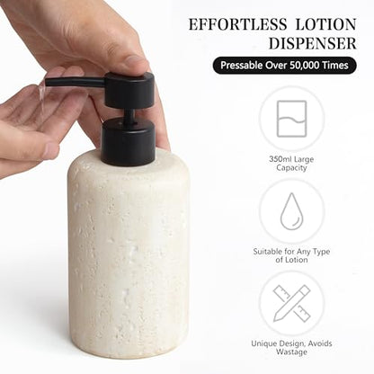 YMXYJM 2pcs/Set Hand Soap Dispenser Sets - 10.8oz Refillable Resin Liquid Soap Dispensers with Rust-Proof Pump for Bathroom Countertop or Kitchen, Faux Travertine - color: Faux Travertine