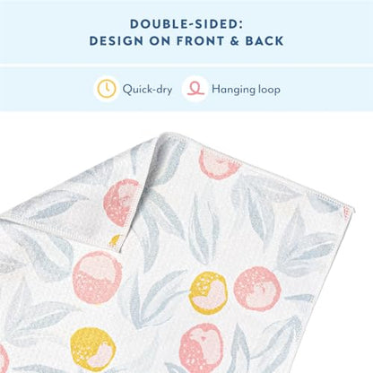 ELYN Microfiber Kitchen Dish Towel & Dish Cloth Set, Quick-Dry & Absorbent Waffle Weave Cleaning Cloths, Set of One Kitchen Towel & Two Washcloths, Paper Towels Alternative (Painterly Floral & Grid) - color: Painterly Floral & Grid, style: Towel & Cloth S