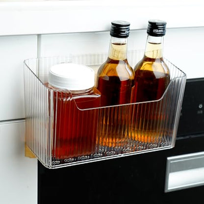 2 Pack Cabinet Door Organizer, Adhesive Wall Mounted Organizer Bins, Clear Storage Caddy, Stackable Basket for Kitchen Cabinets, Bathroom, Pantry, Office, and Tabletop Organization