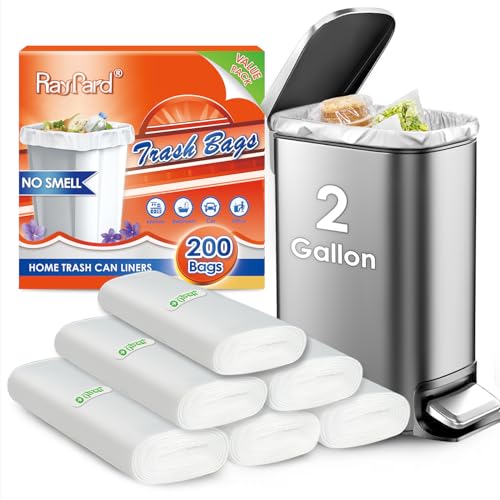 200 Counts 2 Gallon (1.8-2 Gal) Small Trash Bags Garbage Bags by RayPard, fit 1.6,1.8,2,2.2 Gal Waste Basket, 6.5-7 Liter Strong Trash Can Liners for Home Office Kitchen Bathroom Bedroom, Clear - style: 200-2 Gallon-Clear