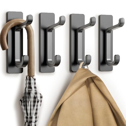 pickpiff Wall Hooks for Coat and Towel: 13LB Strong Adhesive Door Hanger Stick on, Grey 4 Pack - color: Gray, size: 4 Pack
