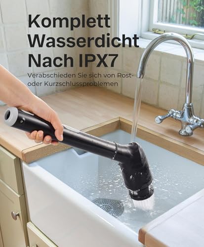 LyriFine Electric Spin Scrubber, New Full-Body IPX7 Waterproof Bathroom Cleaner Brush, Shower Scrubber with Long Handle & 2 Speed, Heads Replacement, Cleaning Supplies for Tub Shower Tile Floor - color: Dark Black
