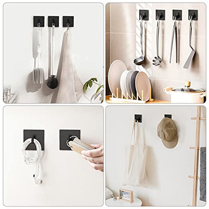 VIS'V Adhesive Towel Hooks, Waterproof Shower Wall Stick on Hooks, 2 Extra Adhesive Strips, Black, 4 Pcs - color: Black