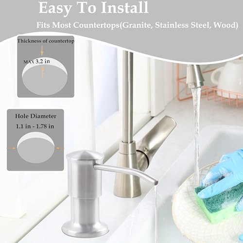 Sink Soap Dispenser Pump Brushed Nickel Built in Kitchen Counter Dish Soap Dispenser with 41" Extension Tube for Bathroom RV Under Sink Hand Soap Lotion Pump - color: Silver