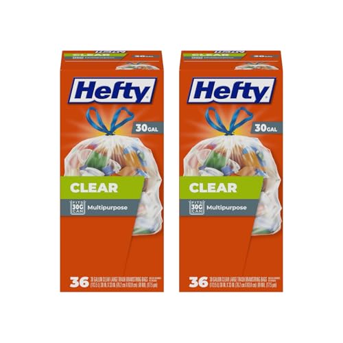 Hefty Clear Trash Bags, Clear, 30 Gallon, 36 Count (Pack of 2) - size: 36 Count (Pack of 2)