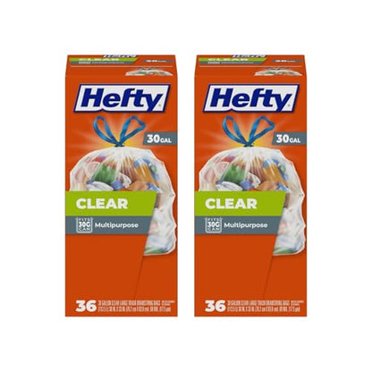 Hefty Clear Trash Bags, Clear, 30 Gallon, 36 Count (Pack of 2) - size: 36 Count (Pack of 2)