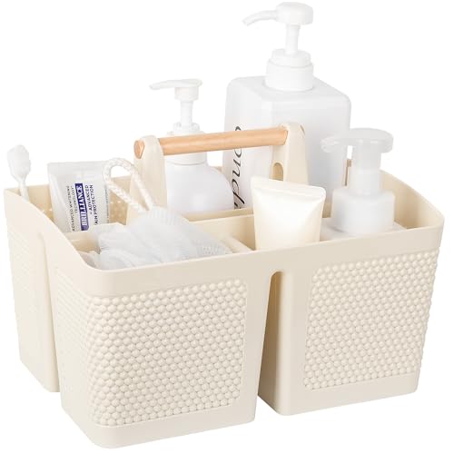 rejomiik Portable Shower Caddy Basket Plastic Cleaning Caddy Organizer Storage Tote with Handle for Bathroom, College, Dorm Room Essentials, Cream - color: Cream