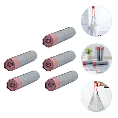 5 Rolls Drawstring Trash Bags Heavy Duty Kitchen Garbage Bags Portable Plastic Rubbish Pouches for Household Waste Disposal Random Color