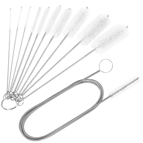 CiaraQ 11-Piece Tube & Pipe Cleaning Brush Set – 10 Rigid Brushes 1/16"-1" + 60" Flexible Wand Brush, Medium-Stiffness Nylon – for Drains, Guns, Coffee & Labs - color: White+white, size: 8.0 Inch & 60 Inch