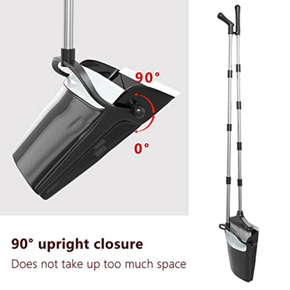 Broom with Dustpan Combo Set 54" Long Handle Angle Broom and Dust Pan for Home Office Cleaning Sweeping (Black and Grey) - color: Black and Grey