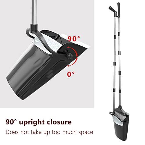 Broom with Dustpan Combo Set 54” Long Handle Household Dust Pan for Home Office Kitchen Cleaning （Black & Grey） - color: Black and Grey