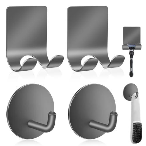 Diesisa Razor Holder 304 Stainless Steel for Shower + Adhesive Sticky Heavy Duty Waterproof Wall Hooks, Premium for Hanging Towels, Coat, hat (2+2 Pack) - Grey - color: Grey-4pcs