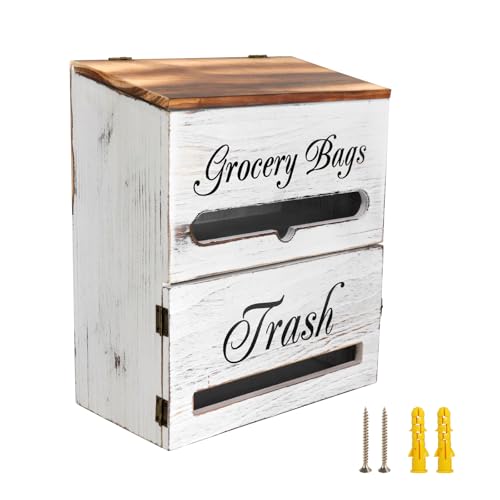 2 in 1 Trash Bag Dispenser, Double Wall Mounted,Wood Trash Bag Holder, used in kitchen, garage, laundry room, can store Environmentally friendly food bags (Vintage/Large(10inch*5.5inch*12.2inch）) - color: Vintage/Large(10inch*5.5inch*12.2inch）