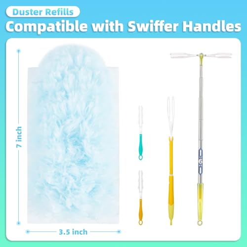30 Count Light Blue Duster Refills Compatible with Swiffer Handle, 360° Multi-Surface Duster Refills with 1 Handle, 5X Microfibers Disposable Dusters for Home, Office Cleaning - color: 30 Blue Refills + Short Handle