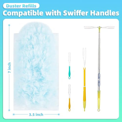30 Count Light Blue Duster Refills Compatible with Swiffer Handle, 360° Multi-Surface Duster Refills with 1 Handle, 5X Microfibers Disposable Dusters for Home, Office Cleaning - color: 30 Blue Refills + Short Handle