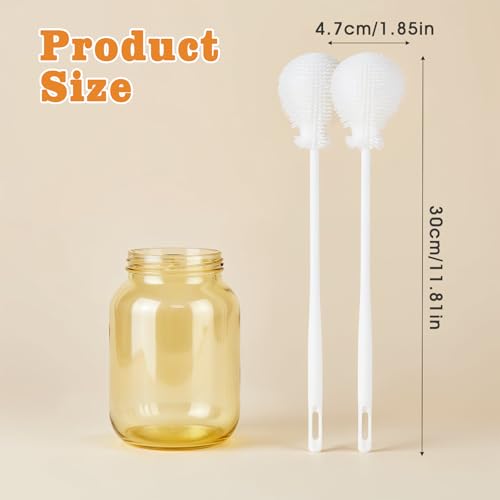 2 PCS Silicone Bottle Cleaning Brush, 360° Flexible Silicone Brush with Long Handle, Soft Petite Cleaner for Baby Bottle, Straw, Jar, Coffee Cup, White