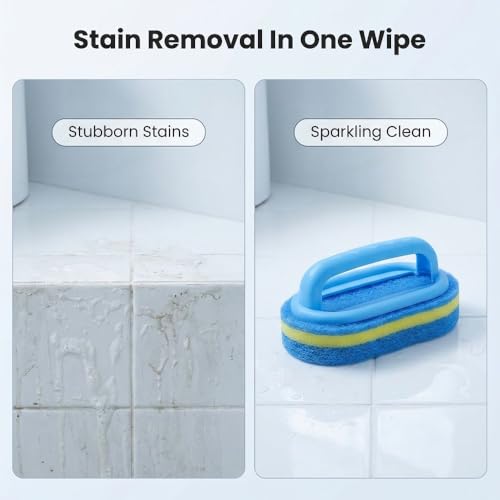 1 Pack Heavy Duty Scrubbing Brush, Ergonomic Handle Scrubber for Bathroom Tile & Kitchen Sink, Durable Cleaning Tool for Bathtub, Grout, Oven, Non-Slip Blue