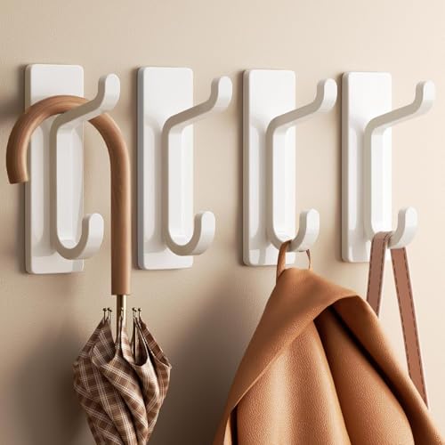 pickpiff Wall Hooks for Coat and Towel: 13LB Strong Adhesive Door Hanger Stick on, White 4 Pack - color: White, size: 4 Pack