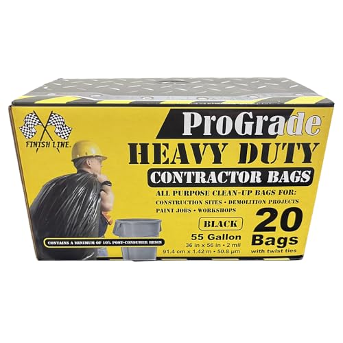 IPS 13-11109 ProGrade Heavy Duty Contractor Bags, Black, 55-Gal, 20-Count