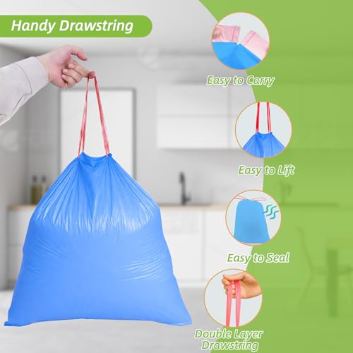 MakMeFre 13 Gallon Drawstring Tall Kitchen Trash Bags,Clean Fresh Scent and Heavy Duty Garbage Bags(100 Count,60x70cm) - style: 13Gallon(100Counts)Blue