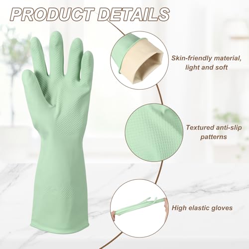 uxcell Rubber Cleaning Gloves, Reusable Household Dishwashing Long Rubber Gloves with Non-slip Grip - color: Light Green, size: Small