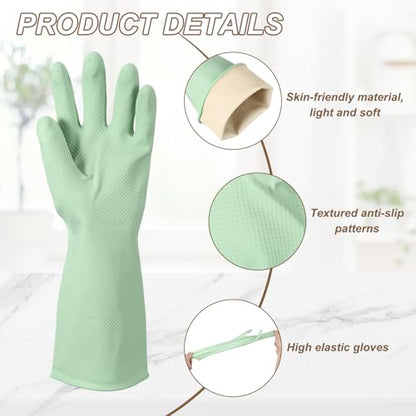 uxcell Rubber Cleaning Gloves, Reusable Household Dishwashing Long Rubber Gloves with Non-slip Grip - color: Light Green, size: Small