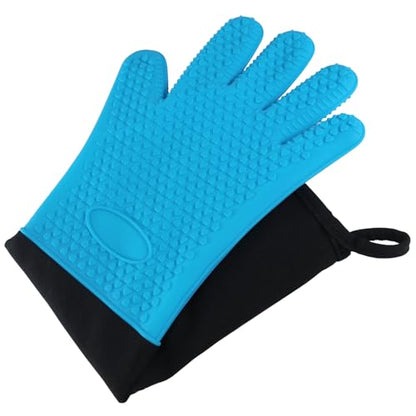 1 Pair Extra Long Professional Oven Mitts, Non-Slip Silicone Grip Heat Resistant,19.7" Length,Up to 572℉ for BBQ Cooking Baking Grilling (Blue) - color: Blue