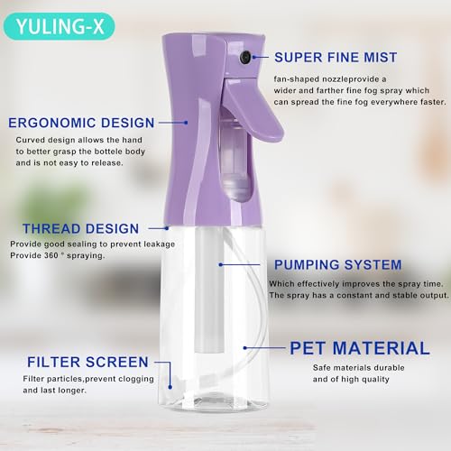 hair spray bottle, ultra-fine spray continuous spray bottle (200ml/6.8oz), used for hair design, vegetation, cleaning and skin care - empty, reusable (Purple) - color: Purple