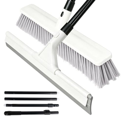 Heavy Duty Push Broom Outdoor & Rubber Floor Squeegee Set with 63 Inch Extra Long Telescoping Handle, Deck Brush, Concrete, Garage & Shop Broom, Squeegee for Floor, Tile & Glass