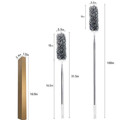Lomida Microfiber Duster with Extension Pole(Stainless Steel), Extra Long 100 inches, with Bendable Head, Extendable Duster for Cleaning High Ceiling Fan, Interior Roof, Cobweb, Gap Dust Wet or Dry