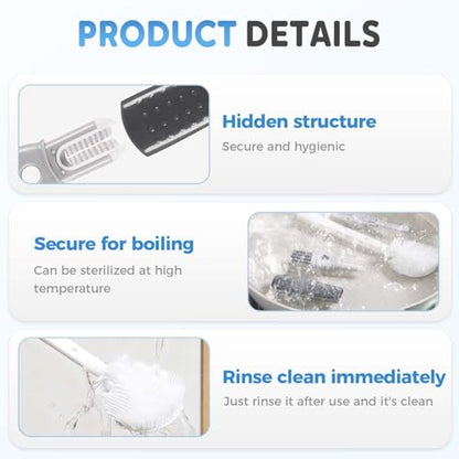 360° Flexible Silicone Bottle Brush with Long Handle, New Bottle Cleaning Brush, Deep Cleaning Brush for Narrow Neck Bottles Silicone Bottle Brush (White+Gray) - color: White+gray