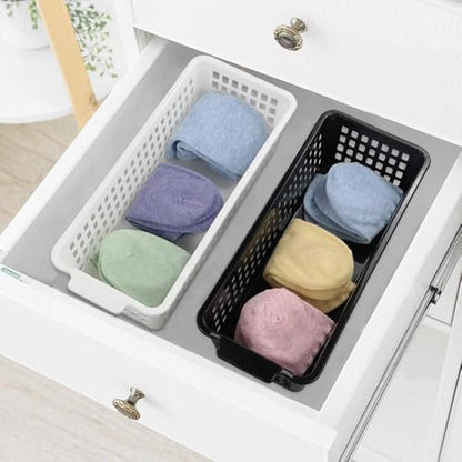 6 Pack Plastic Storage Organizer Basket, White Grey Black, Slim Organizing Basket Set