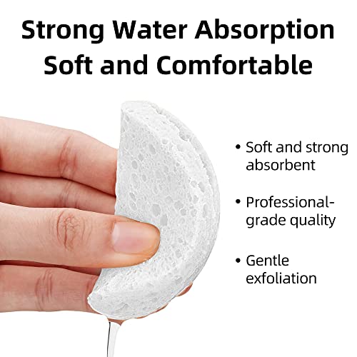60-Count Compressed Facial Sponges|100% Natural Kickleen Cellulose Cosmetic Spa Sponges for Daily Facial Cleansing|Makeup and Mask Removal | Exfoliating | Skin Massage | Pore Exfoliation(White) - color: White