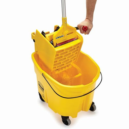 Rubbermaid Commercial Products WaveBrake 35 QT Side-Press Mop Bucket and Wringer Combo on Wheels Red for Heavy-Duty Floor Cleaning - color: Red
