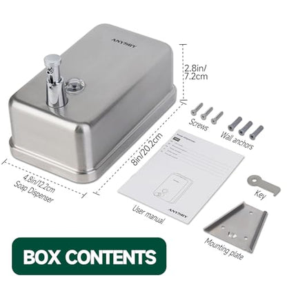 anydry Commercial-Grade Manual Soap Dispenser, Durable Brushed Stainless Steel Finish, 37oz (1100ml) Liquid, Wall-Mounted for Bathroom & Kitchen - color: Brushed