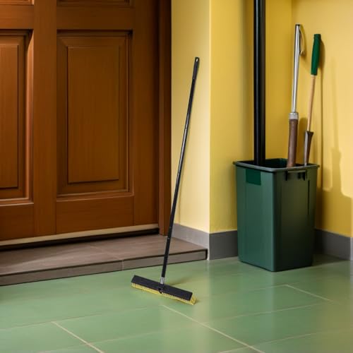 Outdoor Floor Brush Broom 80cm Aluminum Alloy Threaded Head Heavy Duty Push Broom for Sidewalk Patio Street Sweeping and Concrete Floor Cleaning