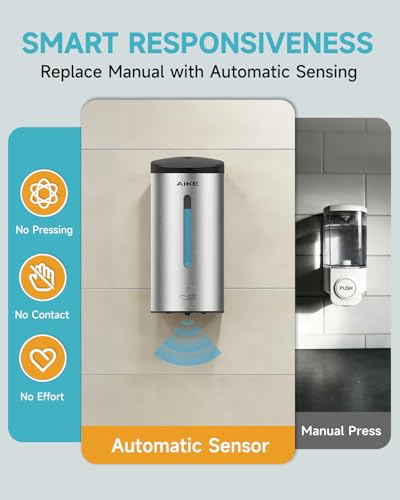 AIKE Classic Automatic Soap Dispenser,25 oz Liquid Wall Mount,Brushed Stainless Steel Finish Model AK1205E - color: Brushed Stainless Steel
