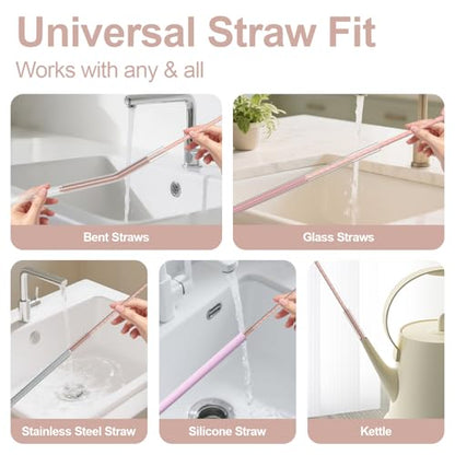 YOTIME Silicone Straw Cleaner Brush, 2 Pcs Reusable Straw Brush(6mm+9mm) for Cleaning Narrow & Wide Straws, Tumblers, Pink - color: Pink
