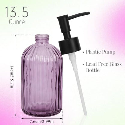 Glass Soap Dispenser with Plastic Pump, Hand Soap Dispenser for Hand Wash, Lotion Dispenser for Dishwashing Liquid, Lotion Shower Gel (Striped Purple) - color: Striped Purple