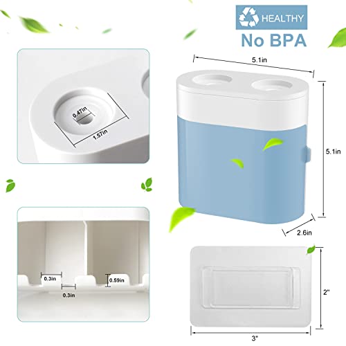 Toothbrush Holder Toothpaste Dispenser Wall Mounted with Cover, 4 Slots Electric Tooth Brush Storage Organizer with 2 Automatic Kids Toothpaste Squeezers for Shower Bathroom Blue, Self Adhesive - color: Blue